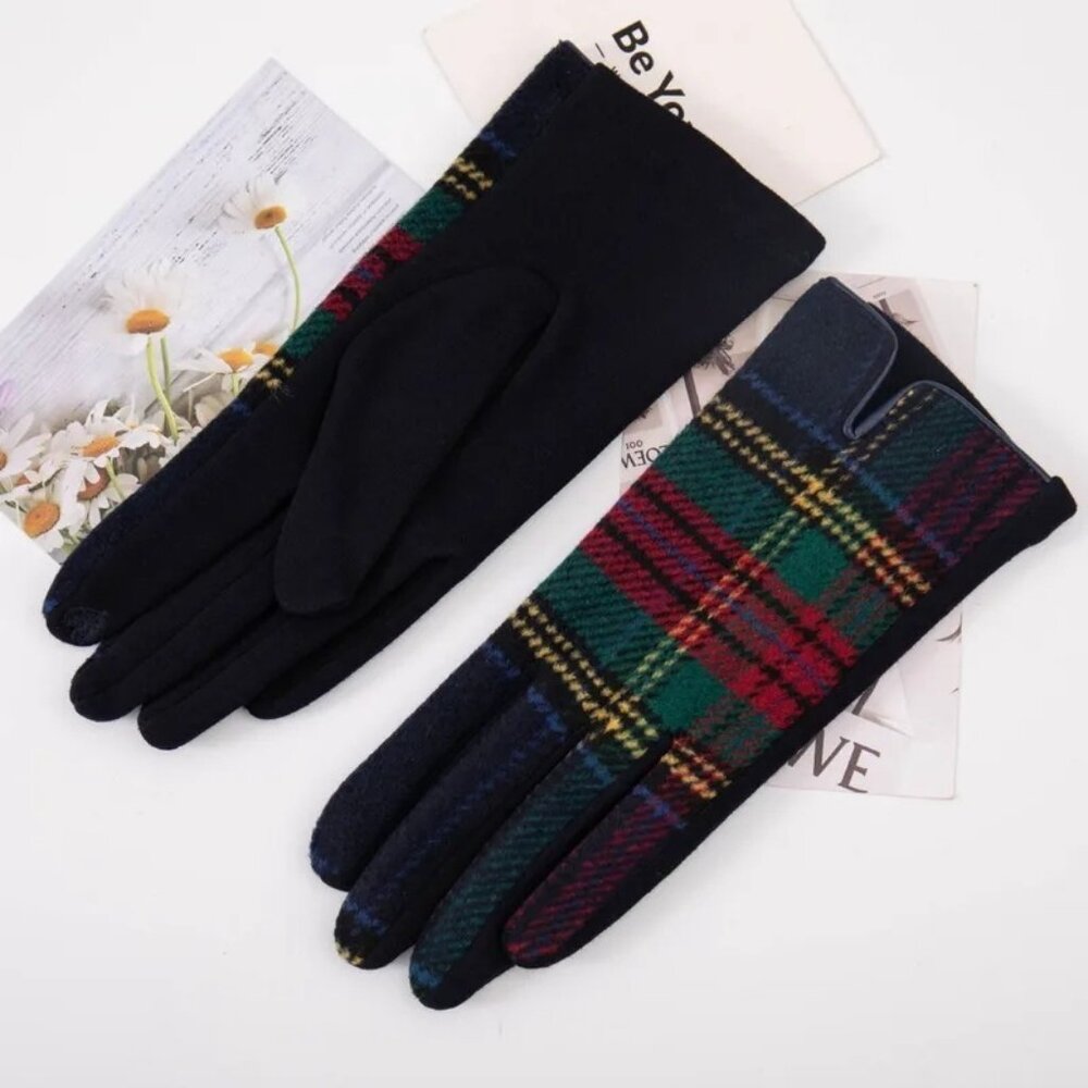 2/$30 Retro Tartan Plaid Gloves Finger Touch Screen Cashmere Plus Velvet Thick